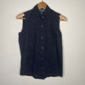 Black Sleeve-Less Button Down with Collar & Pocket